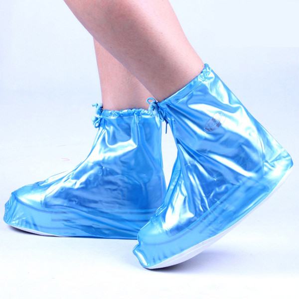 Women Girls Waterproof Shoes Cover Reusable Zippered Rainproof Shoes Covers High Elastic Fabric Thicken Sole Slip-resistant Free Shipping