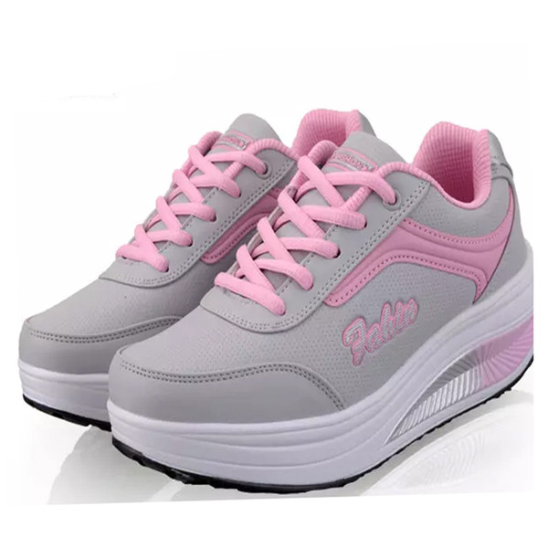 Spring Summer PU Cushion Women Toning Shoes 5.5CM Thick Soles Height Increased Slimming Shoes Breathable Sneakers