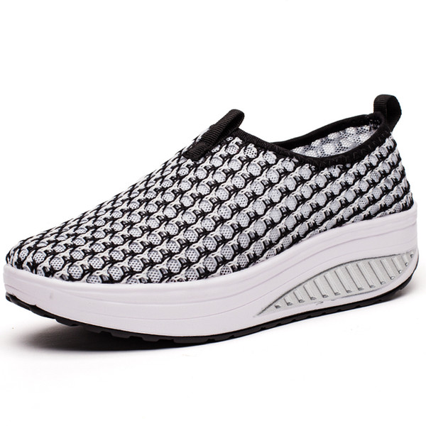 New Breathable Mesh Platform Shoes Women Girls Slip On Shoes Height Increasing Soft Toning Walking Slimming Shoes