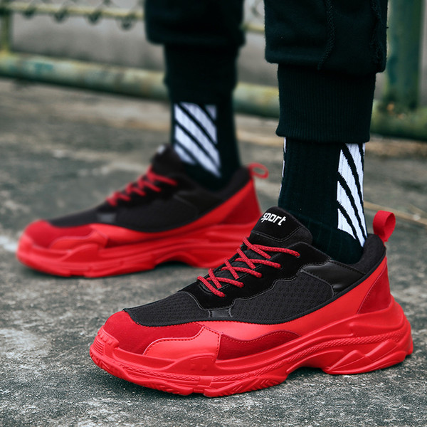 Mens Hot Black Red Sport Shoes Young Boys Motion Tide Fitness Sneakers Four Seasons Resistant Training Shoes Male Comfortable