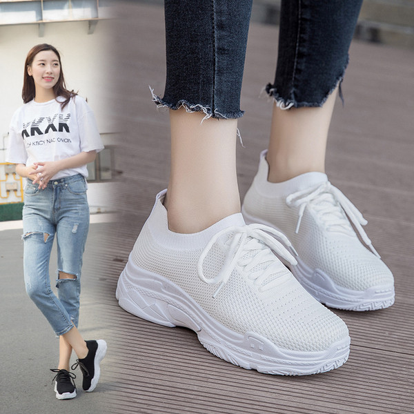 Sneakers White Coconut Shoes Woman Female Version Harajuku Breathable Elastic Socks Wild Sports Shoes Lightweight Fitness