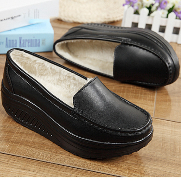 Women Winter Warm Shoes Plus Velvet Lady Toning Swing Shoes New Wedge Leather Height Increasing Female Slimming Shoe Fitness shoes