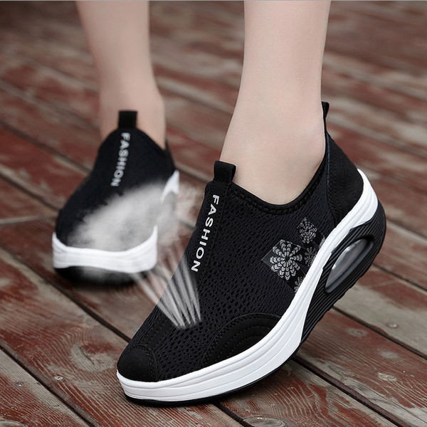 Women Summer Height Increasing Casual Shoes Fashion Breathable Mesh Swing Wedges Platform Shoes Stability