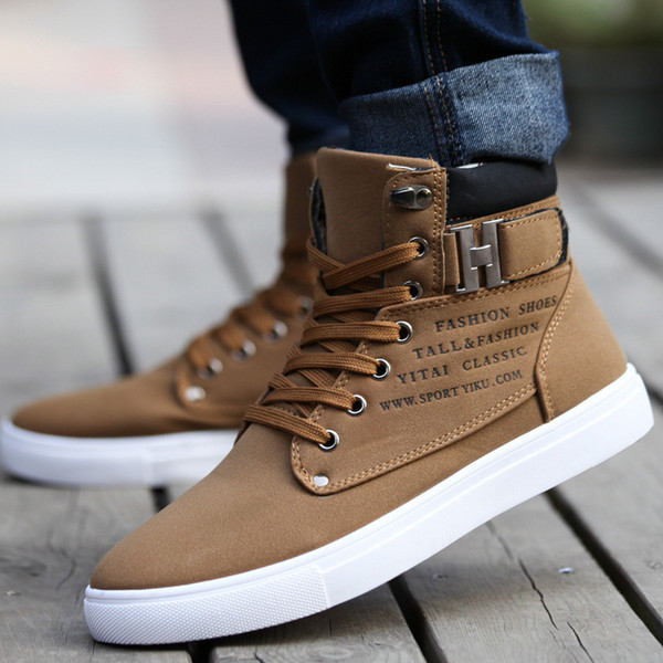 Hot Sale-Hot 2018 Spring Autumn Lace-Up Men's Canvas Shoes Big Size Man Buckle Casual Ankle Boots Winter Fashion Leather Shoes Mens Flats