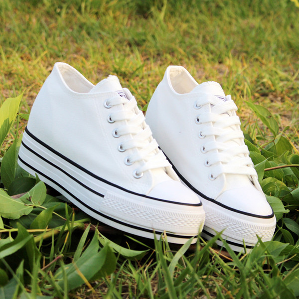 Women's Canvas Shoes Vulcanize Spring Sneakers Women Height Increasing Heels Autumn Tennis Shoes 6CM