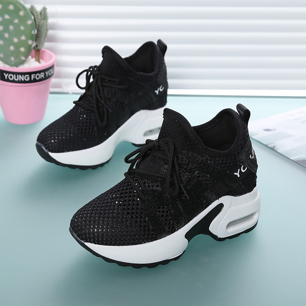 Hot Sale-Women shoes height Increasing Shoes summer casual sports shoes wedge high heel women mesh sneaker