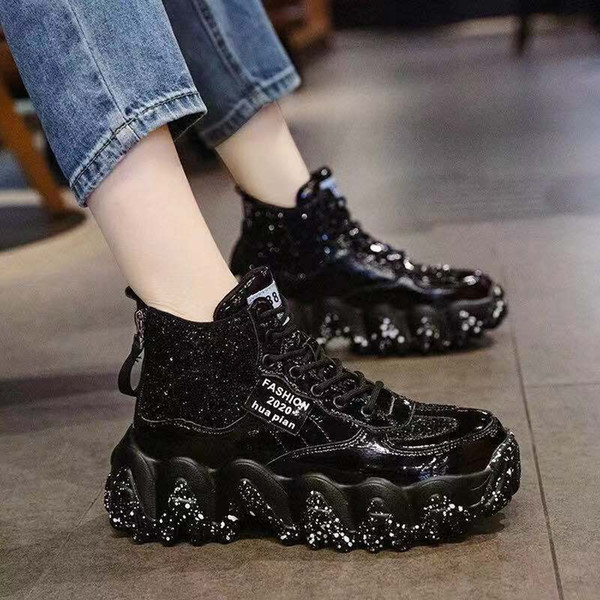 Fashion Net red high top heightening sneakers new sequins casual shoes girls Street Photo red black sneakers