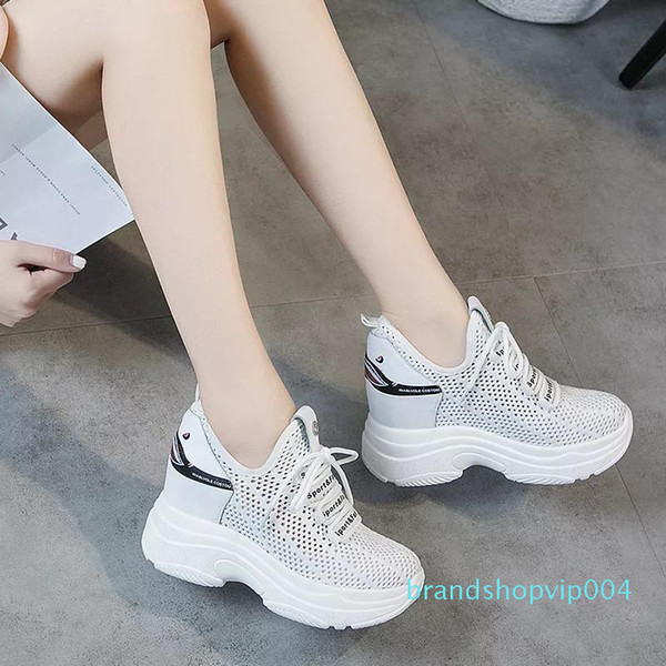 Hot Sale-Summer BreathableShoes Sneakers High Heel 8cm Lady Leisure Platform Height Increasing Shoes