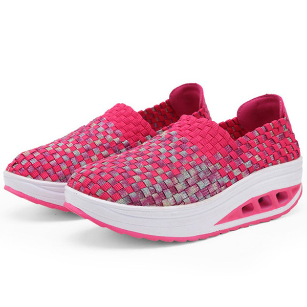 Breathable Knit Women Swing Shoes Lady Round Toe Slip On Lazy Platform Shoes Slim Female Wedges Height Increase Loafers