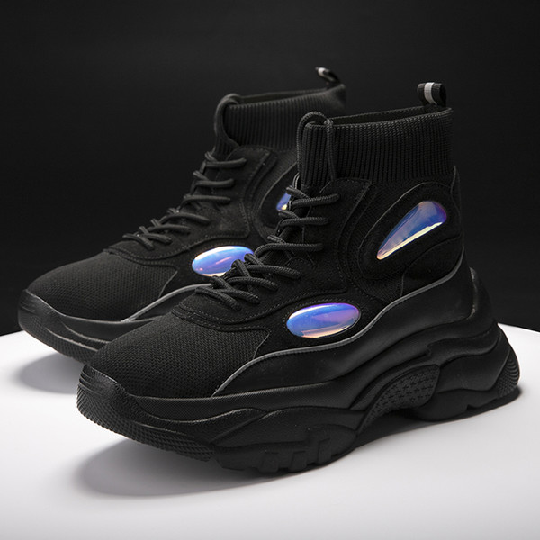 Hot Sale-Flat Platform Sneakers Women Fashion Thick Bottom Height Increasing 5 CM Black/White Casual Chunky Shoes Autumn Ladies Shoes
