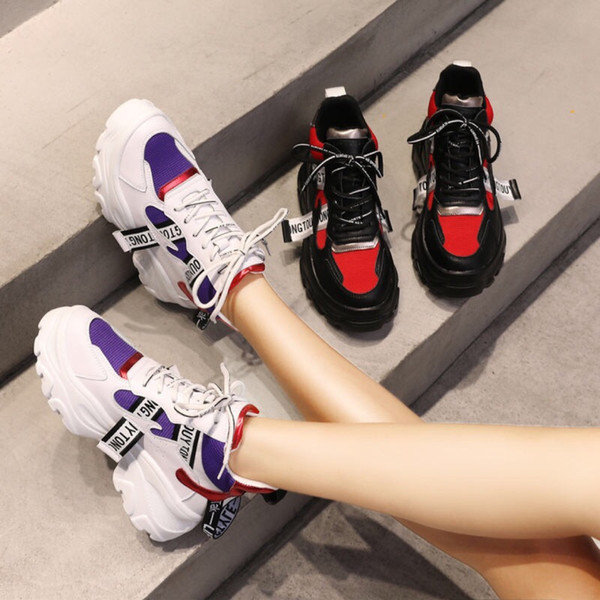 Hot Sale-Women Sneakers 2019 Multi color Thick Sole Ladies Platform Shoes Height Increasing Chunky