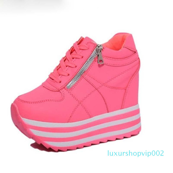 Hot Sale-Women Casual Shoes Hidden Heels Lace Up Platforms Shoes Female Height Increasing Shoes