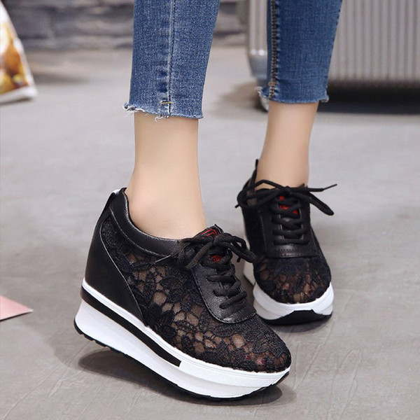 Hot Sale-Women Wedge Platform Vulcanized New Female Lace Up Casual Height Increase Shoes Ladies Fashion