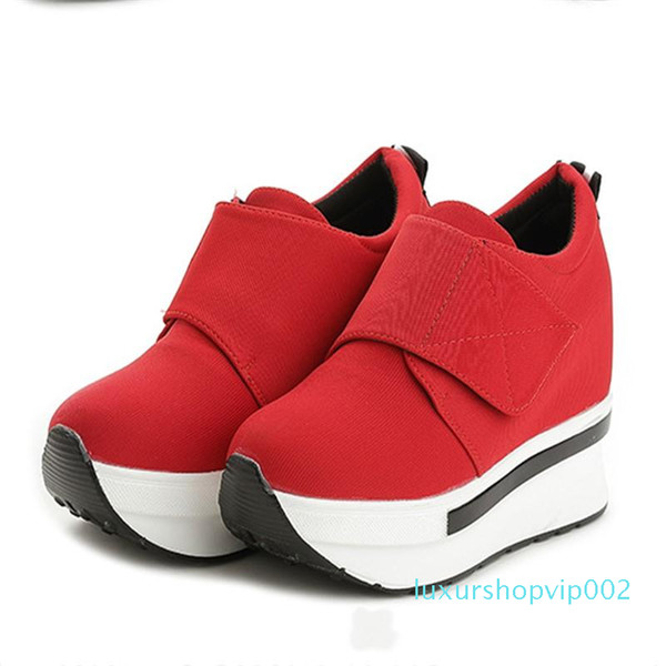 Hot Sale-Wedges Shoes Spring Autumn Style Woman Platform Vulcanized Shoes Hidden Heel Height Increasing 9CM