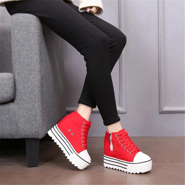 Hot Sale-2019 Spring WedgesShoes Woman Platform Sneakers Zipper Shoes Hidden Heel Height Increasing Casual Shoes Flats For Women