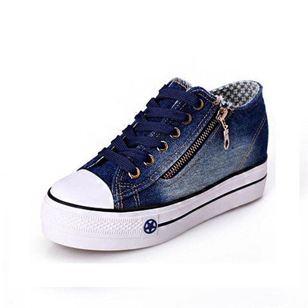 Hot Sale-New Height Increased Flat Shoes Casual Shoes Jeans Blue Sneakers