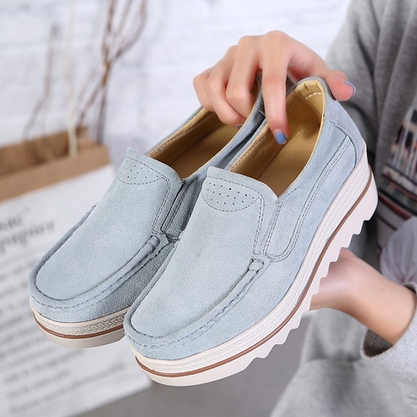 Hot Sale-Women's Slip-on Super Hidden Heel Suede Maccasin Flats Wedges Platform Sneakers Non-lace Loafer