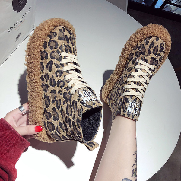 PopularI in INS Winter Shoes Womens Shoes Girls Leopard skin Increasing height Dunk High sponge bottom Ankle Boots hyoma fast shipping