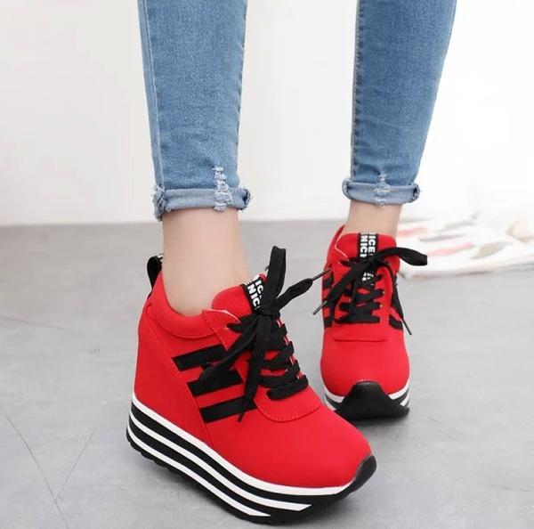 Women's Platform Sport Shoes Increase Casual Lace Up Sneakers