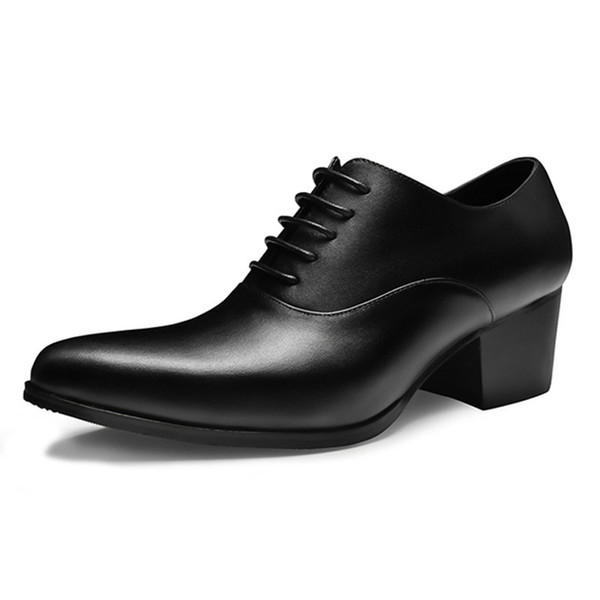 Height Increasing Italian Designer Man Formal Dress Genuine Leather High Heels Oxfords Pointed Toe Height Increasing Men's Handmade Shoes