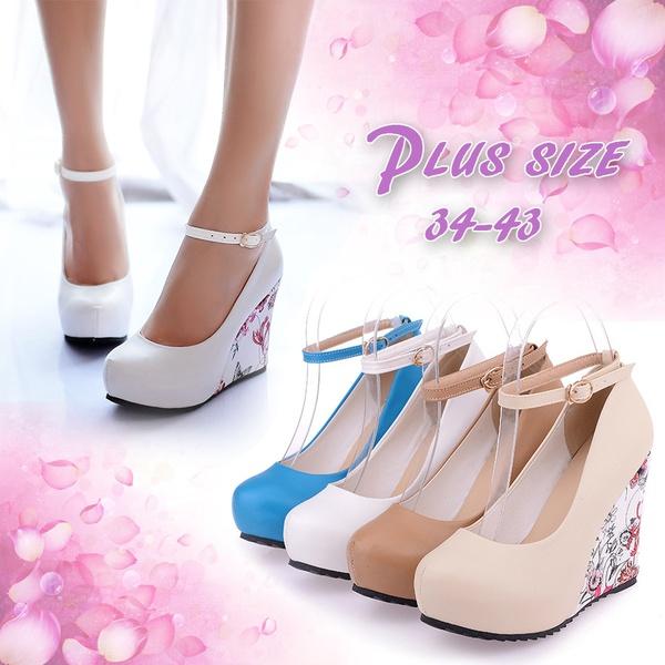 Ankle Strap High Wedges Platform Summer Pumps Casual Dress Elegant Flower Print Shoes Tops Fashion