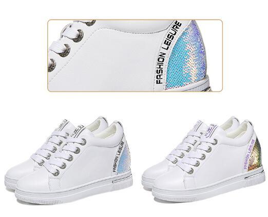 2019 PU leather Women white 3.5cm Height Increasing Sneakers 35-40