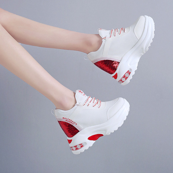 Women shoes height Increasing Shoes casual sports elevator shoes clunky sneaker wedge high heel free shipping