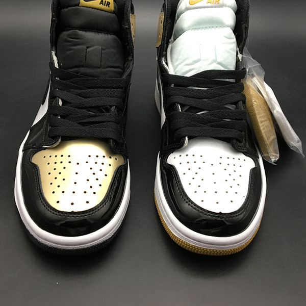 Air 1 High OG NRG Top 3 861428-001 1s I Black Gold Toe Women Men Basketball Sports Shoes Sneakers Trainers With Original Box