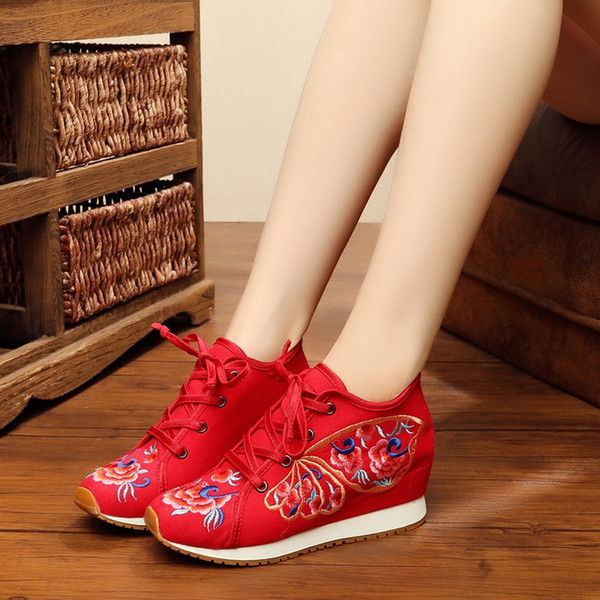 Women's Shoes Casual Sport Fashion denim Shoes embroidery Walking wedges Height Increasing Women Loafers