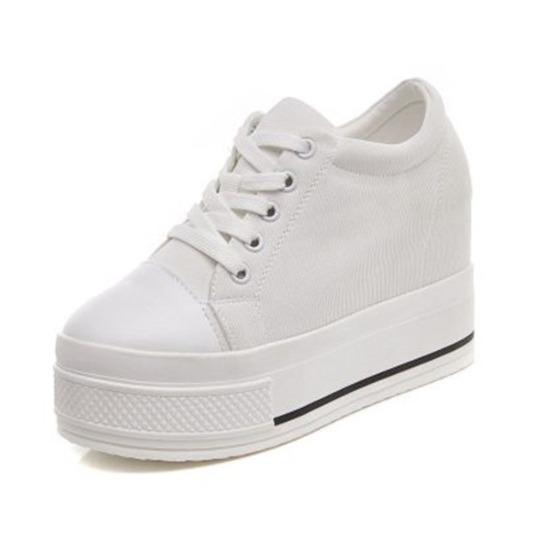 Height Increasing 9cm Canvas Shoes Woman Hidden Heel Platform Shoes White Black Casual Shoes For Women Trainers