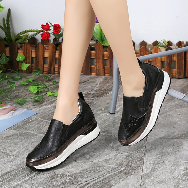 2018 Spring Autumn Women Casual Shoes Leisure Platform Shoes Breathable Height Increasing Shoes Sneakers Black White