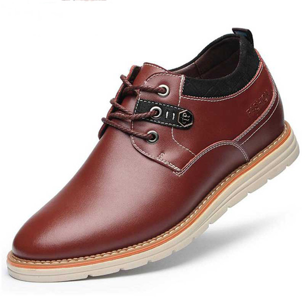 Men Elevator Shoes 2018 New 6 CM Height Increasing Shoes Male Casual Dress Flats Man PU Leather Shoe Size 37~43