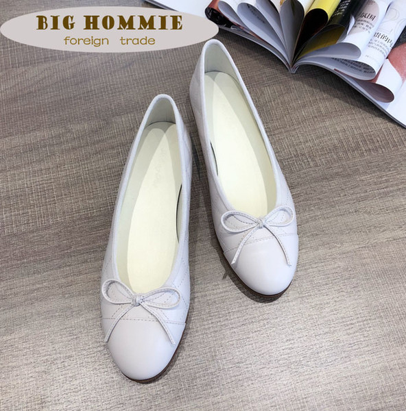 new style small fragrance fashion comfortable ballet shoes round head shallow mouth flat bottom genuine leather women student shoes