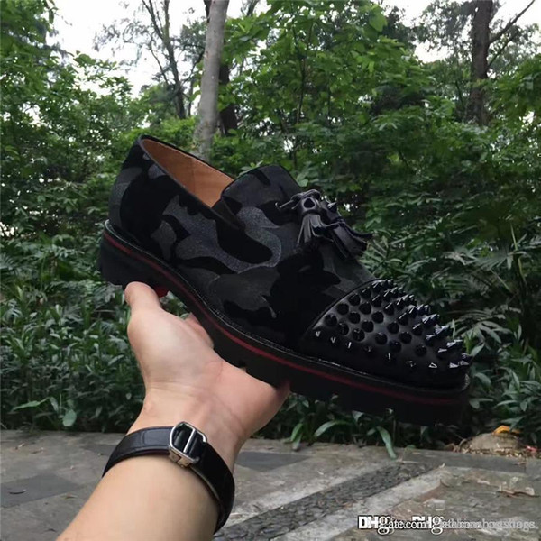 Christian ChristiansBlack camouflage Black rivet Multicolored Glitter CL CLss red shoes rivet Doug shoes Leather sneakers