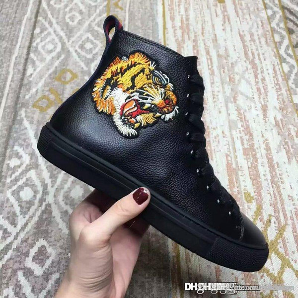 Major High-Top Sneaker w/Tiger Patch Black Tiger pattern Black high top Sneaker Leather Blind for love embroidered tiger