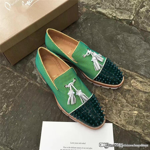 Christian Christians Green Snake skin Blue rivet Multicolored Glitter CL CLss red shoes rivet Doug shoes Leather sneakers