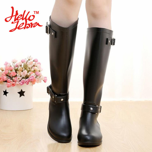 Hellozebra Women Winter Rain Boots Lady Knee High With Zip Comfortable Solid Charm Waterproof Rainboots 2016 New Fashion Design