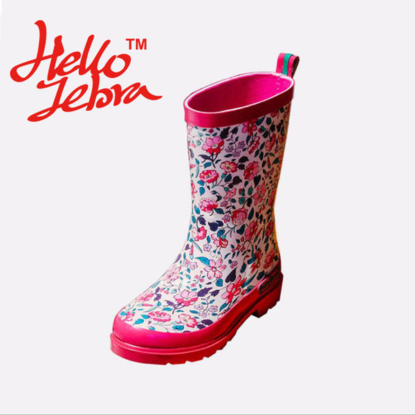 Children Candy Color Floral Rain Boots Cute Girls Baby Kids Soft Leather Slip On Waterproof Shoes 2016 New kinderen regenlaarzen Small Flowe