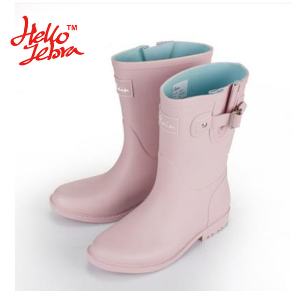 Women Fashion Ice Cream Color Rain Boots Ladies Solid Rubber Low Heel Slip Waterproof Buckle Rainboots 2016 New Fashion Design Light Colors