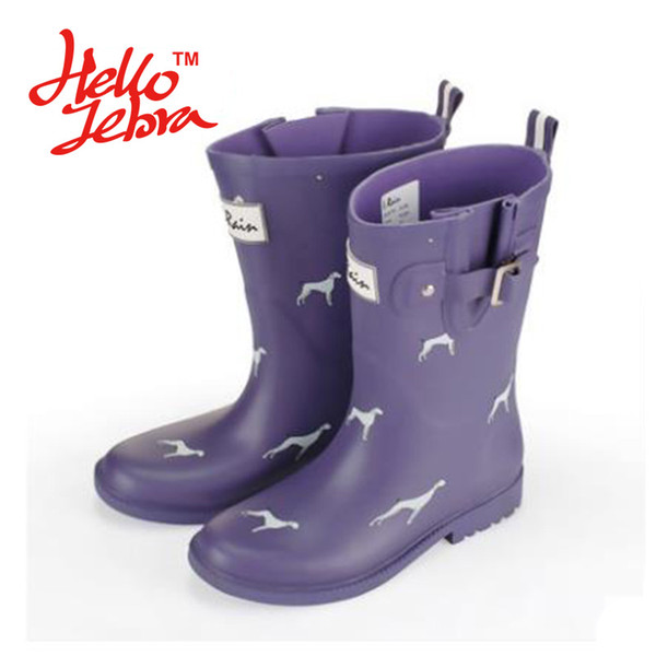 Women Fashion Printing Animals Rain Boots Ladies Solid Rubber Low Heel Slip Waterproof Buckle Rainboots 2016 New Fashion Design Fashion Good