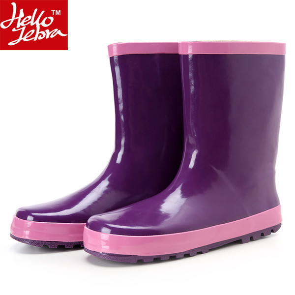 Rain Boots Women Fashion Skid Mid-Calf Ladies Rainboots High Quality Water Shoes 2016 New Waterproof Pure Purple Shoes Summer Purple Solid