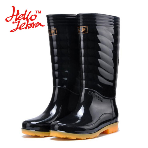 Hellozebra Men Fashion Rain Boots Thin section Black Chains Waterproof Welly Plaid Knee-High Rainboots 2016 New Fashion Design Tall High Goo