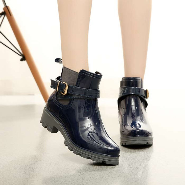 2016 Fashion Elastic Band Solid Women Rain Boot Waterproof Walking Outdoor Hunting Waterproof Shoes Ankle Martins Rainboots Women Rain Boots