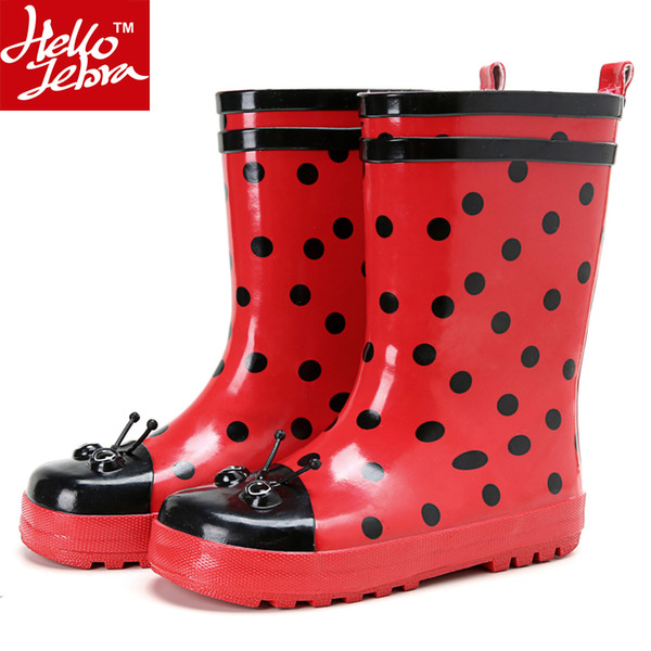 Rainboots Girls Baby Kids 2016 New Water Children Shoes Summer Rubber Rain Boots Spring Mid-Calf Cartoon Fashion Student Boots Cute Red Dot