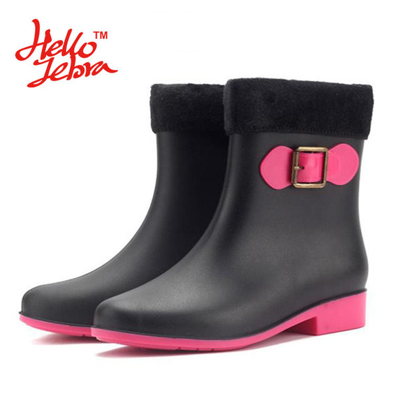 Hellozebra Women Rain Boots Ladies Comfortable Mid-Calf Mixed Colors Heel Waterproof Charm Rainboots 2016 New Fashion Design PVC Light Butte