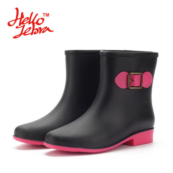 Hellozebra Women Rain Boots Ladies Comfortable Mid-Calf Mixed Colors Heel Waterproof Charm Rainboots 2016 New Fashion Design PVC Simple Good