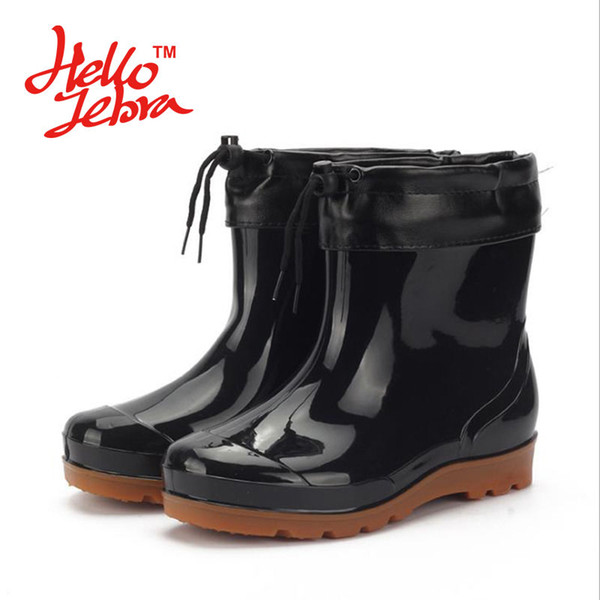 Hellozebra Men Fashion Rain Boots Black or Camouflage Chains Waterproof Welly Plaid Buckle Rainboots 2016 New Fashion Design Short PVC Great