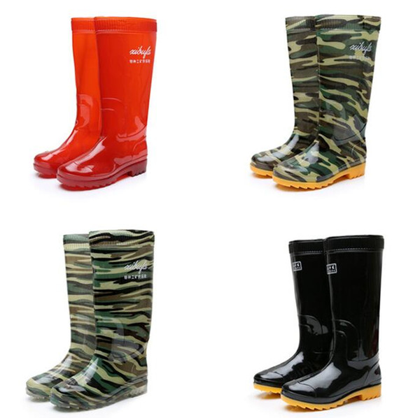 Kitchen camouflage tendon shoes water rain high help men work rubber shoes men's low to help snow thick bottom