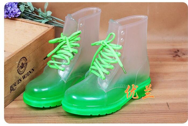 Hot Sale-s Flat Martin Rainboots Fashion Transparent Perspective Rain boots Water shoes Women's Shoes Candy Color Rainshoes