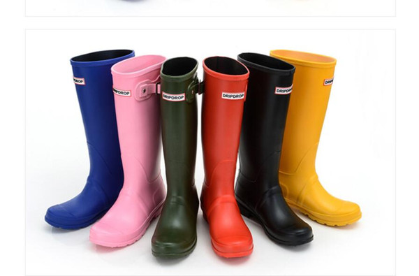 Women RAINBOOTS fashion Knee-high tall rain boots England style waterproof welly boots Rubber rainboots water shoes rainshoes